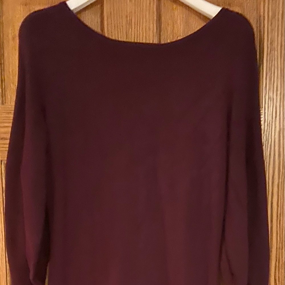 NEW YORK & COMPANY DARK BURGUNDY PLUM BALLOON SLEEVE SWEATER DRESS SIZE XS